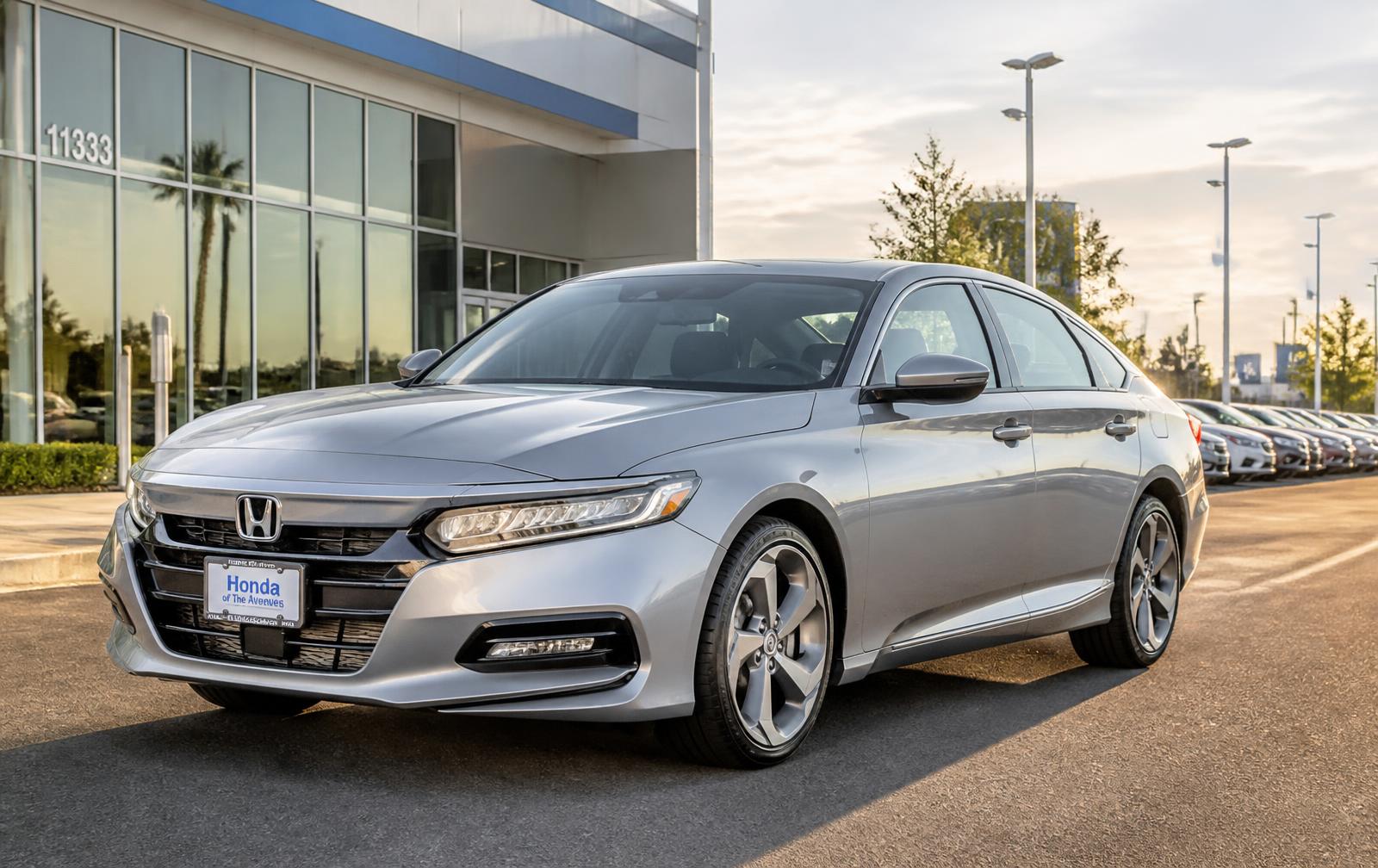 Clean late-model silver Honda Accord sedan parked on the Auto Express used car lot in Fort Worth, Texas